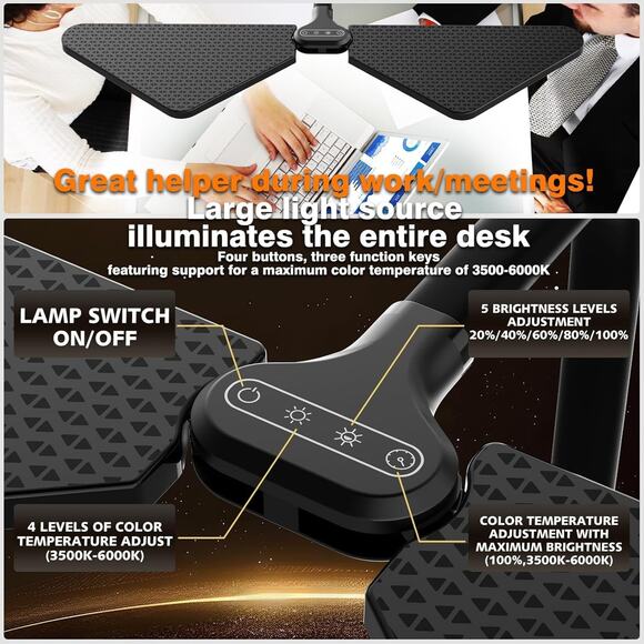 Supper Bright Clamp-On Gooseneck Desk Lamp LED Study Light with Flexible Arms, 5 - Picture 4 of 5